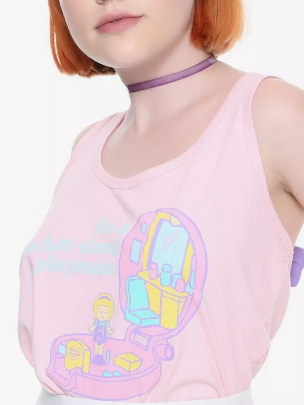 Hot Topic Pink Polly Pocket Graphic Tank Top SZ L Pocket Sized Playmate 😉🎀